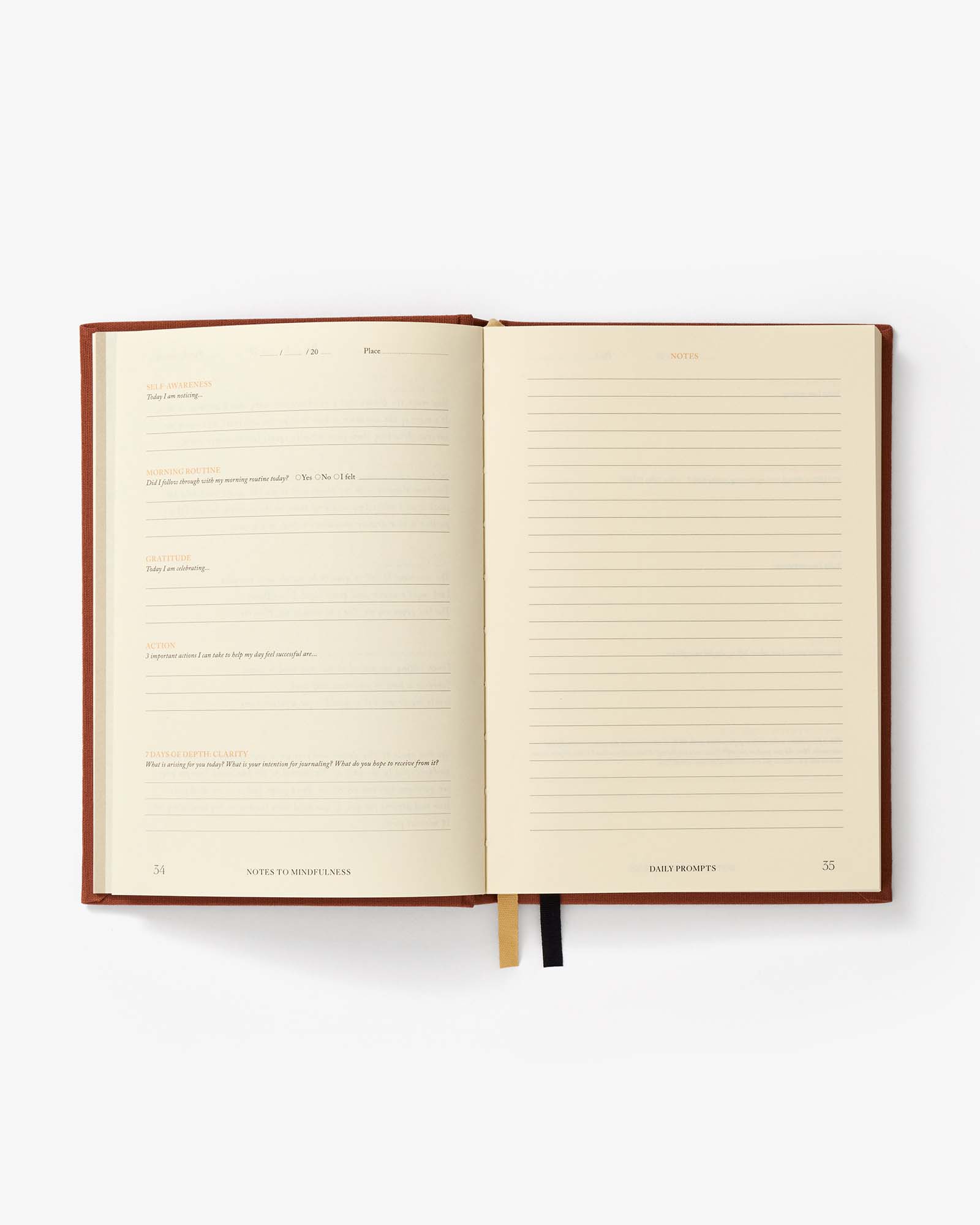 Open notebook with lined pages on a white background