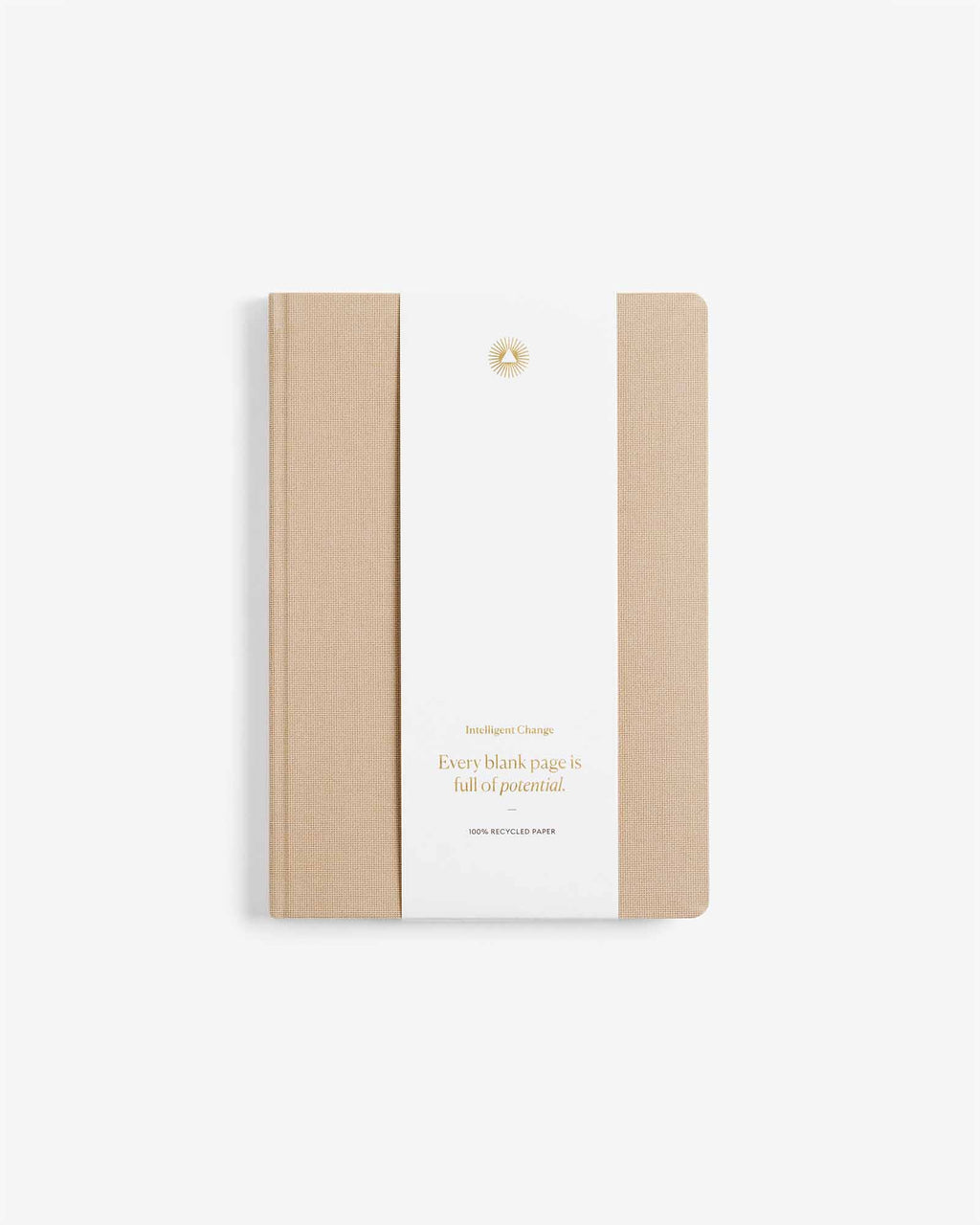 Notebook with beige cover and white back on a light beige background