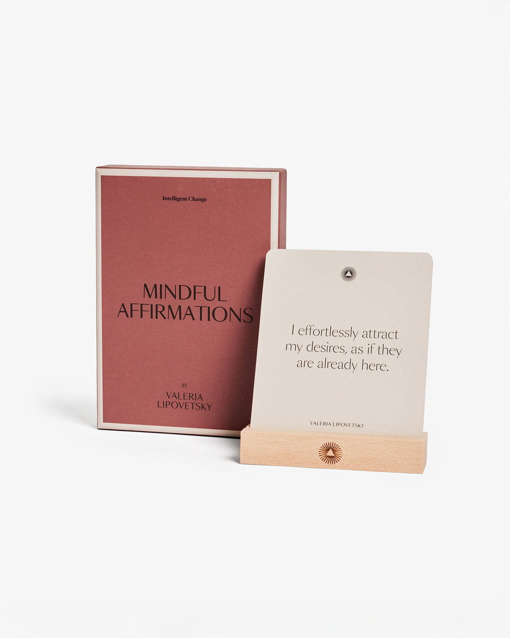 Book titled 'Mindful Affirmations' by Valeria Lipovetsky with a quote card on a white background