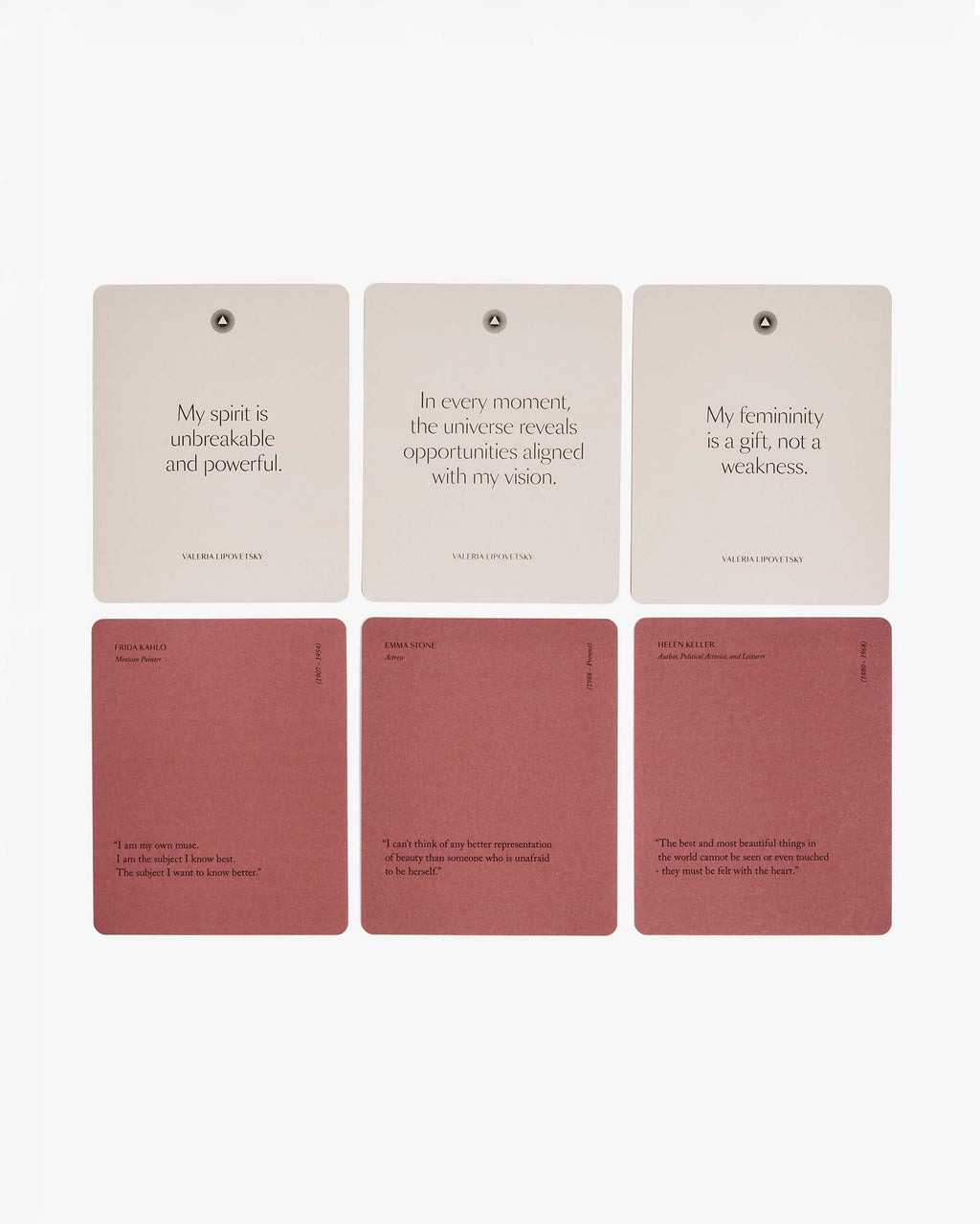Set of six motivational cards with text on a white background