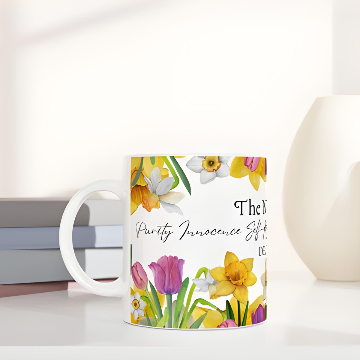 Daffodil & Narcissus December Floral Ceramic Mug — Self-Reflection & Growth by Printify