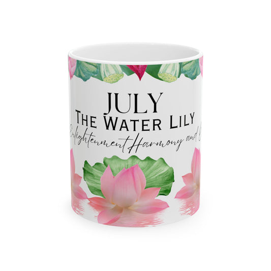 July Water Lily Ceramic Mug — Zodiac Flower Birth Month Coffee Cup by Printify