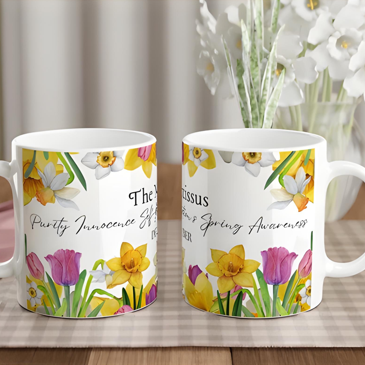Daffodil & Narcissus December Floral Ceramic Mug — Self-Reflection & Growth by Printify