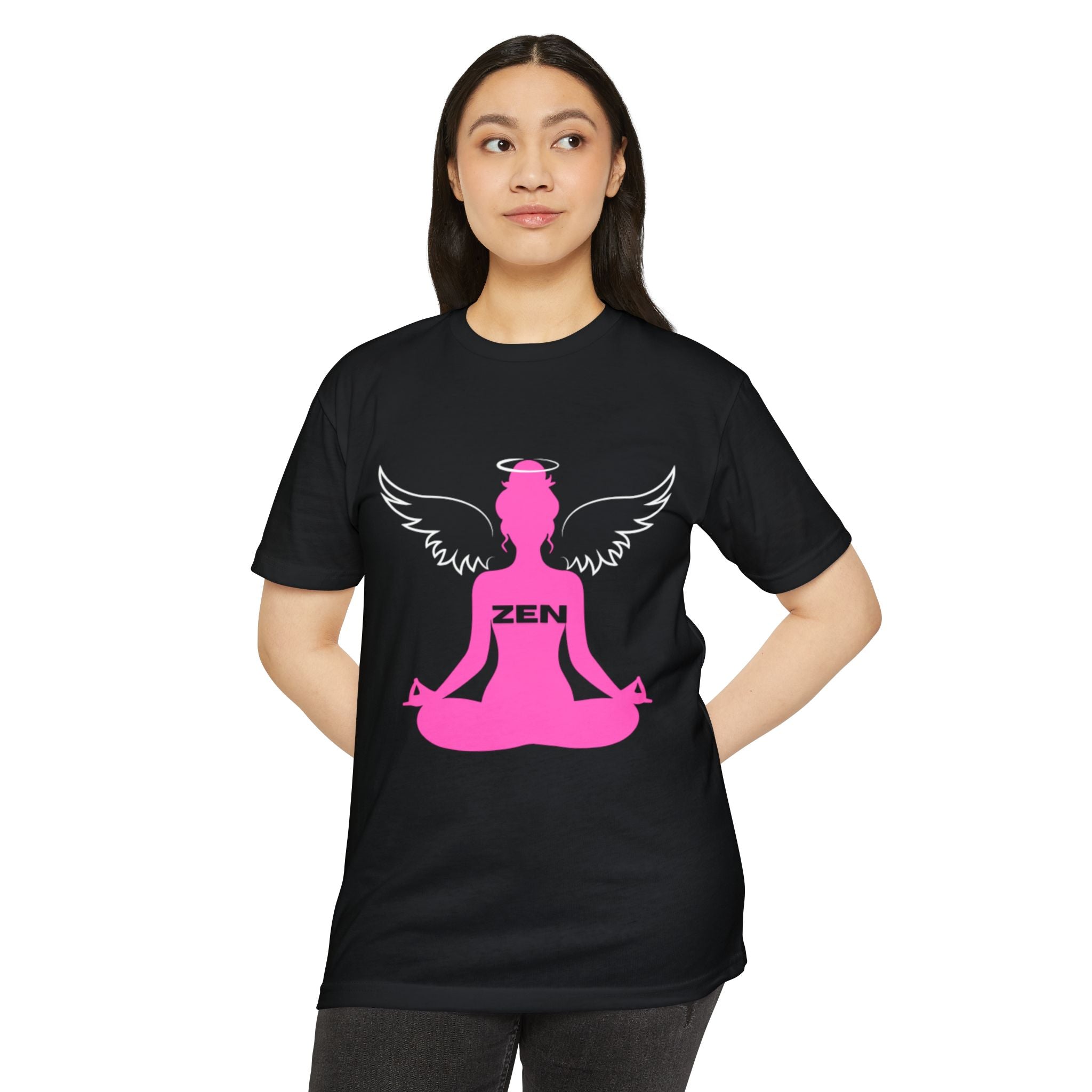 Zen Angel Meditation T-Shirt — Pink Lotus Pose Graphic