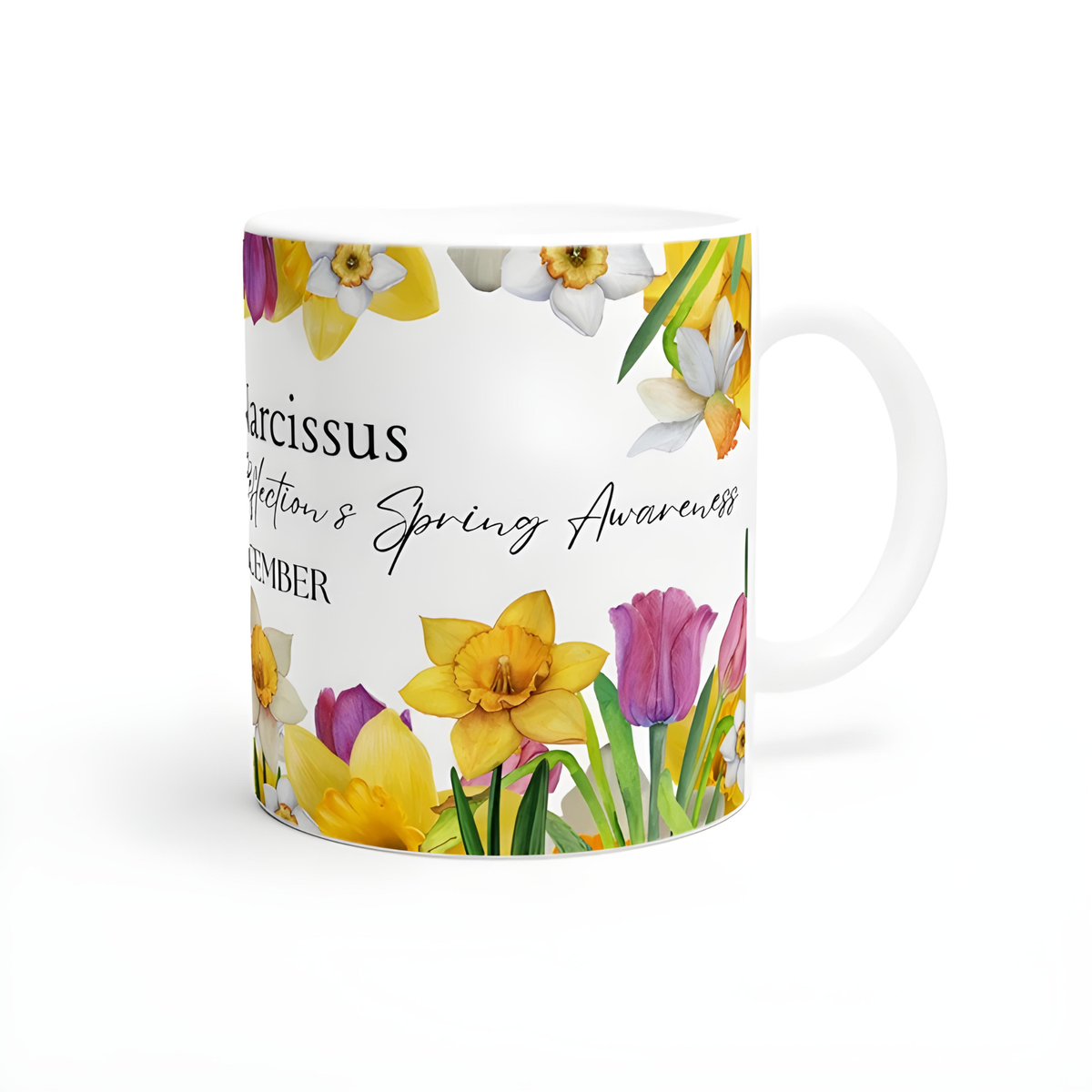Daffodil & Narcissus December Floral Ceramic Mug — Self-Reflection & Growth by Printify