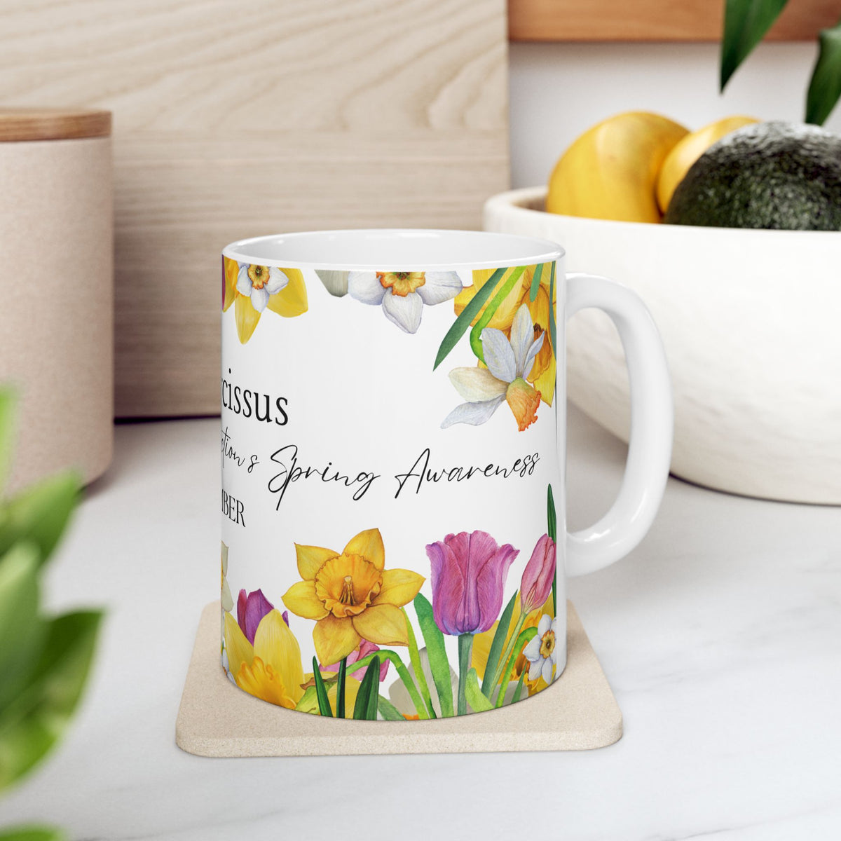 Daffodil & Narcissus December Floral Ceramic Mug — Self-Reflection & Growth by Printify