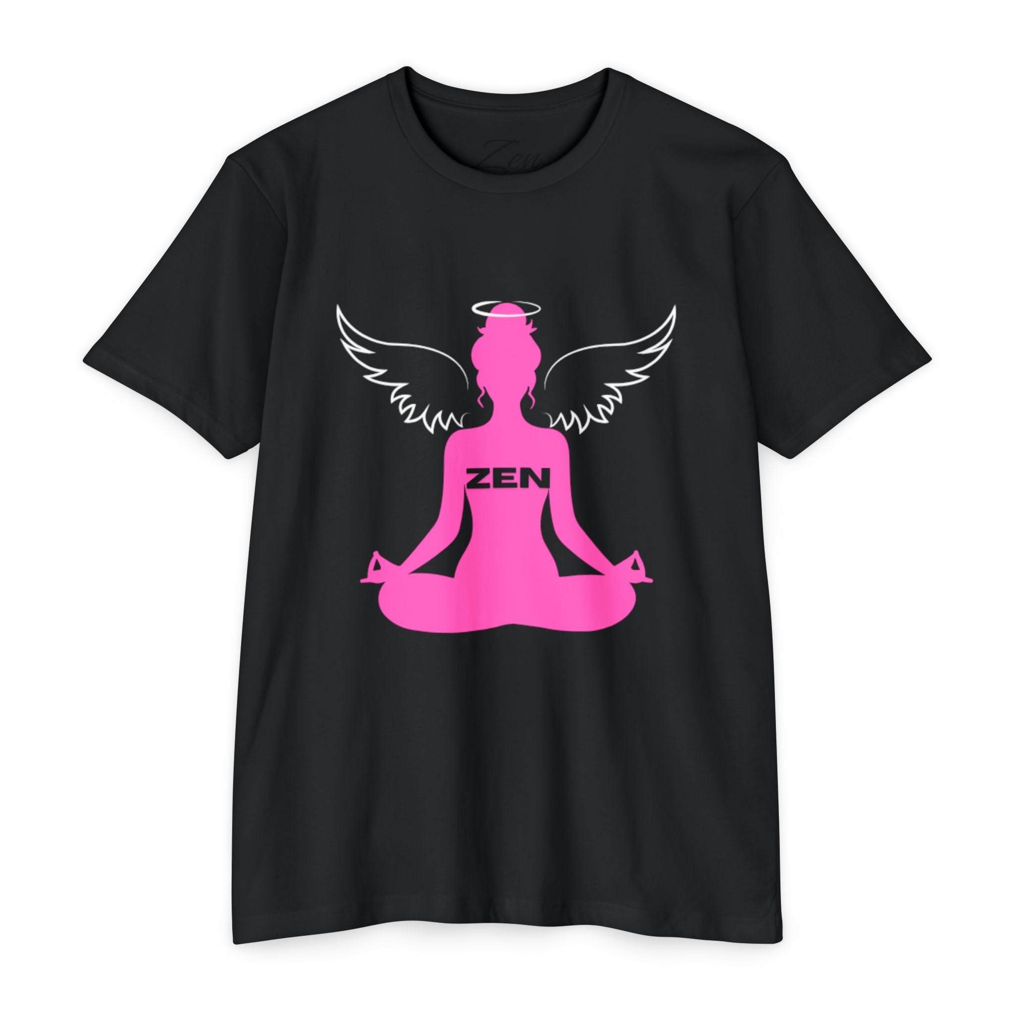 Zen Angel Meditation T-Shirt — Pink Lotus Pose Graphic