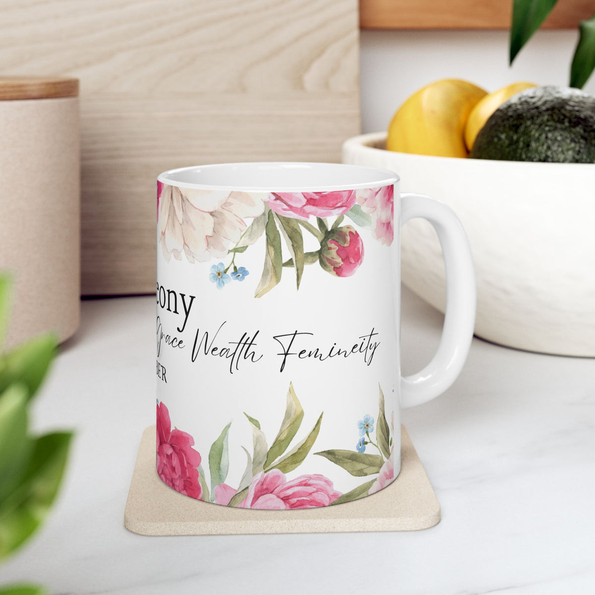 Peony Birth Flower Mug — November Floral Ceramic Coffee Cup (11oz/15oz) by Printify
