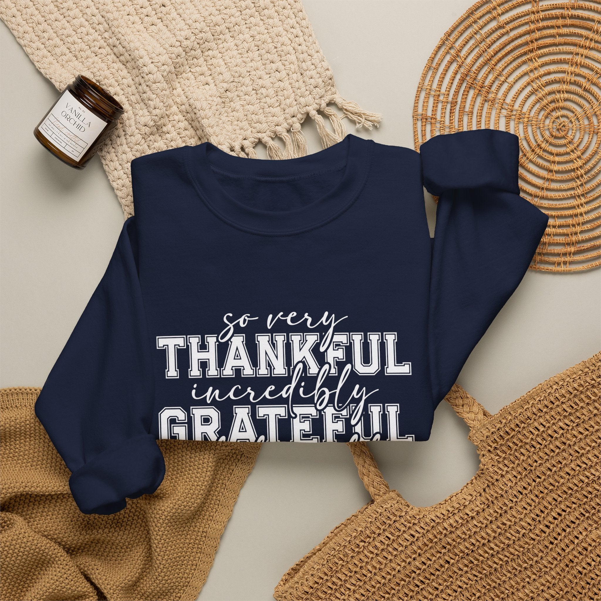 Thankful Grateful Blessed Crewneck Sweatshirt by Printify