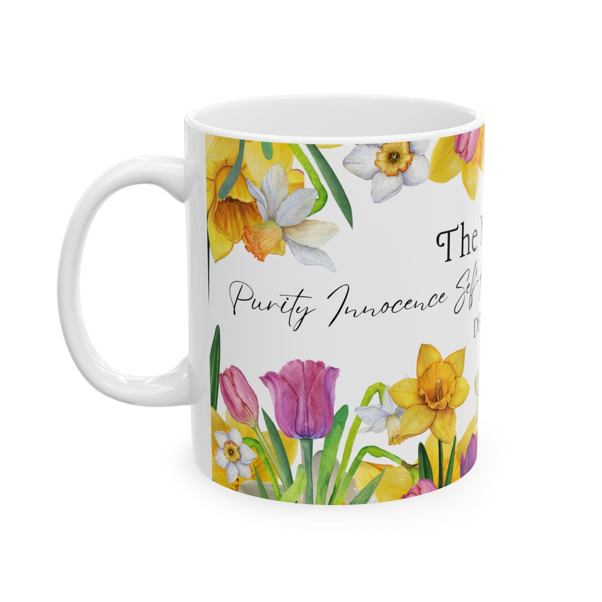 Daffodil & Narcissus December Floral Ceramic Mug — Self-Reflection & Growth by Printify
