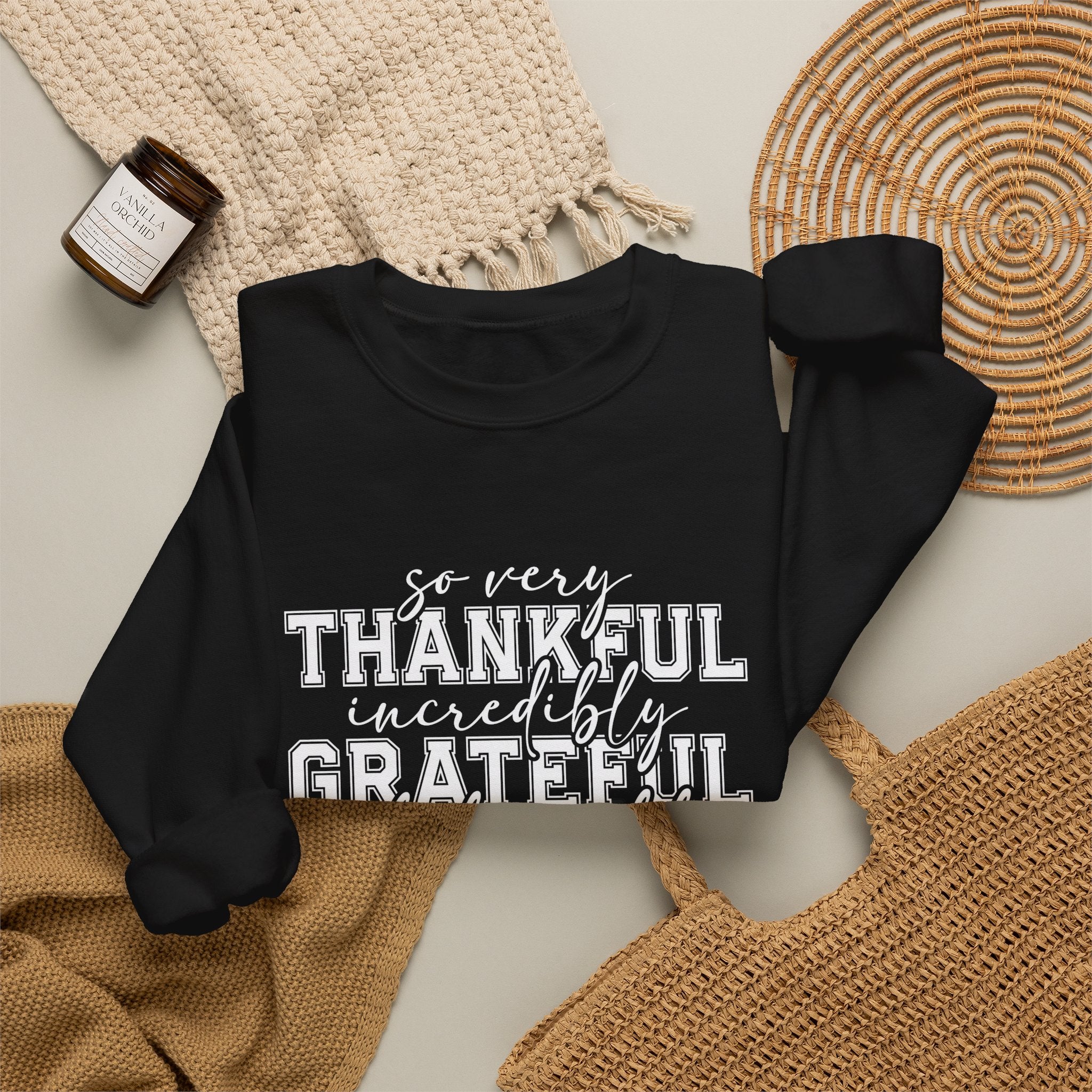 Thankful Grateful Blessed Crewneck Sweatshirt by Printify