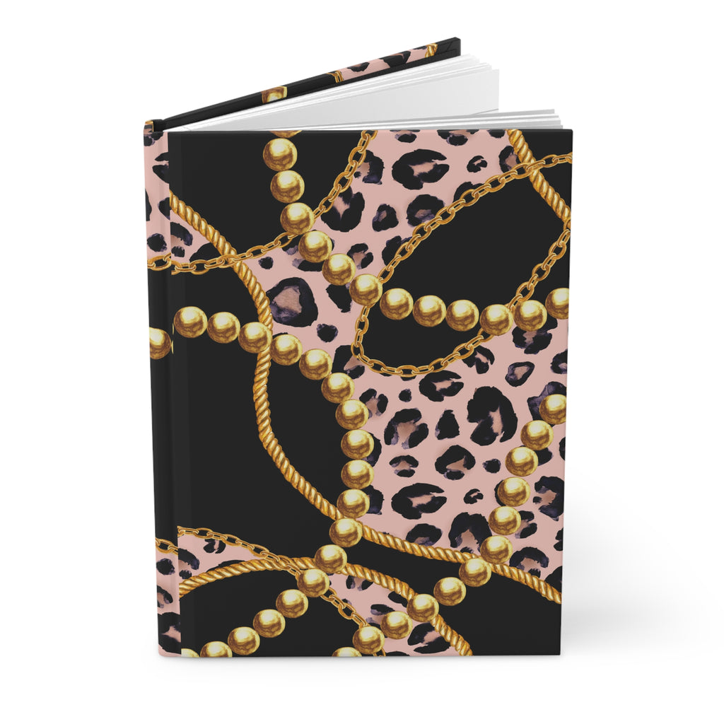 Gold Chain & Pink Leopard Hardcover Journal — Lined Matte Notebook