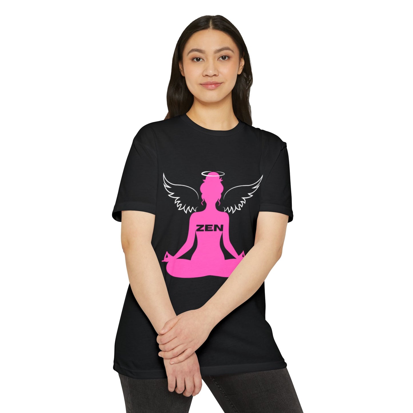 Zen Angel Meditation T-Shirt — Pink Lotus Pose Graphic