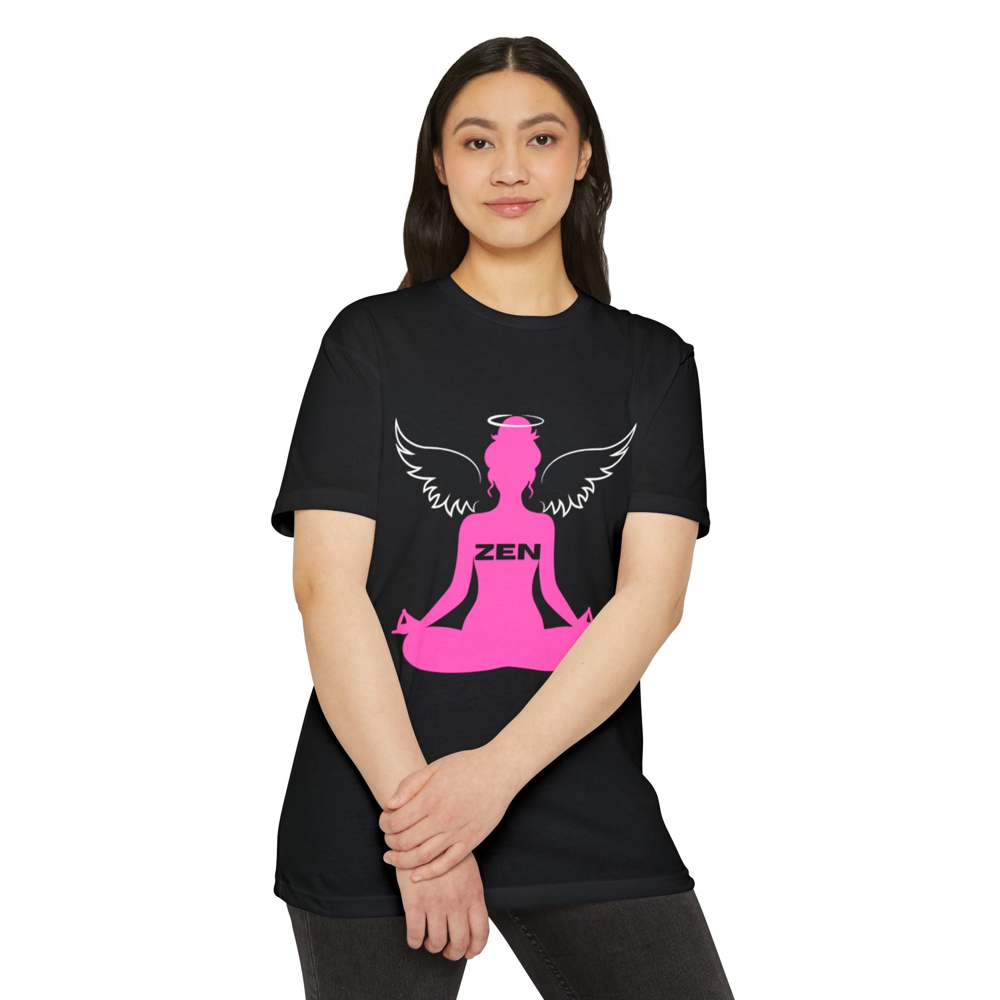 Zen Angel Meditation T-Shirt — Pink Lotus Pose Graphic