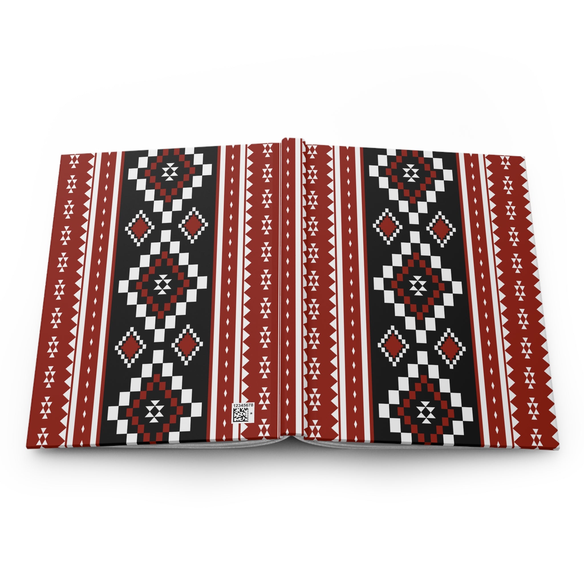 Tribal Geo Pattern Hardcover Journal — Red & Black Lined Notebook