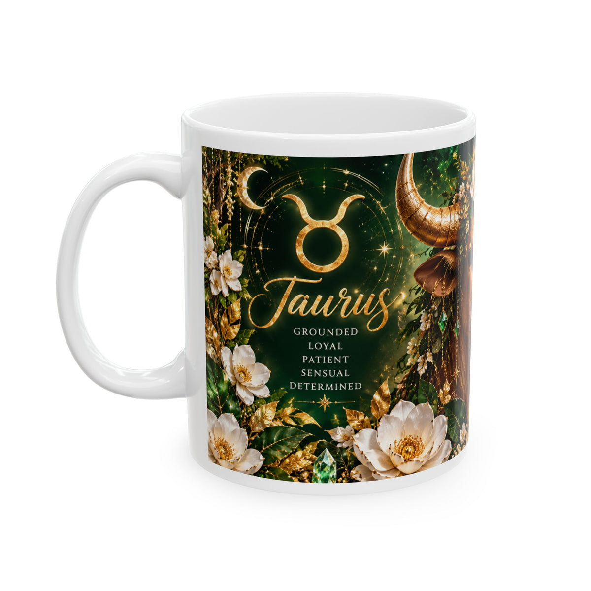 Rustic Floral Bull Ceramic Mug – Zodiac Taurus Coffee Cup (11oz/15oz) by Printify