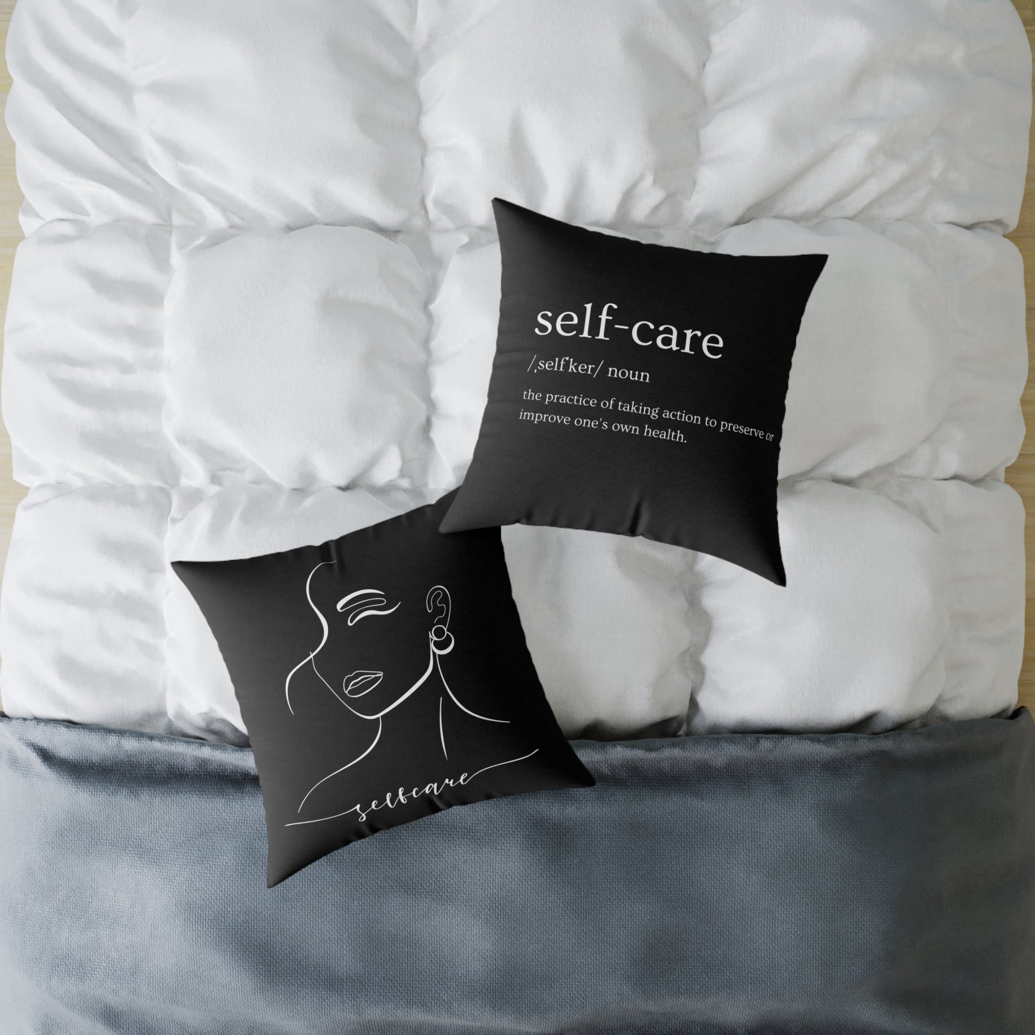 Chic Self-Care Pillow - Modern Decor, Cozy Home Accent, Gift for Wellness Lovers, Affirmation Decor, Inspirational Cushion