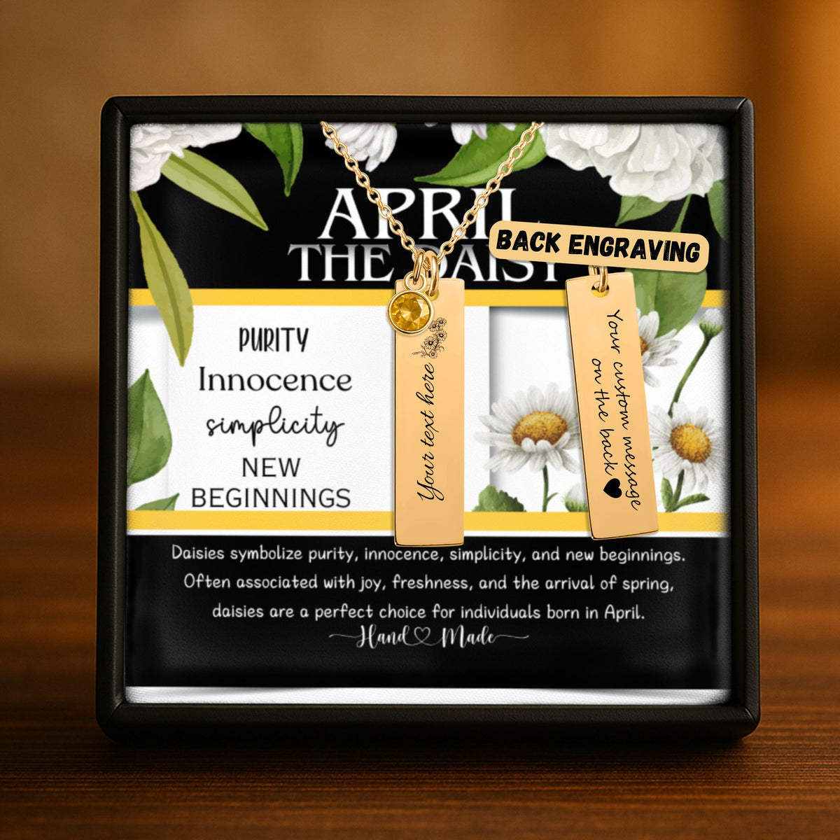 April Birth Flower Necklace Daisy Diamond Birthstone Personalized Bar Necklace Birthday Gift by OwnPrint