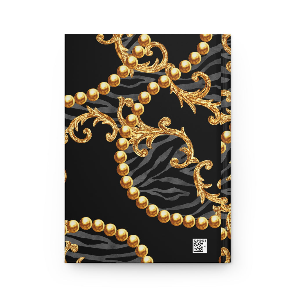 Baroque Gold Beads Zebra Hardcover Journal — Lined Matte Notebook by Printify