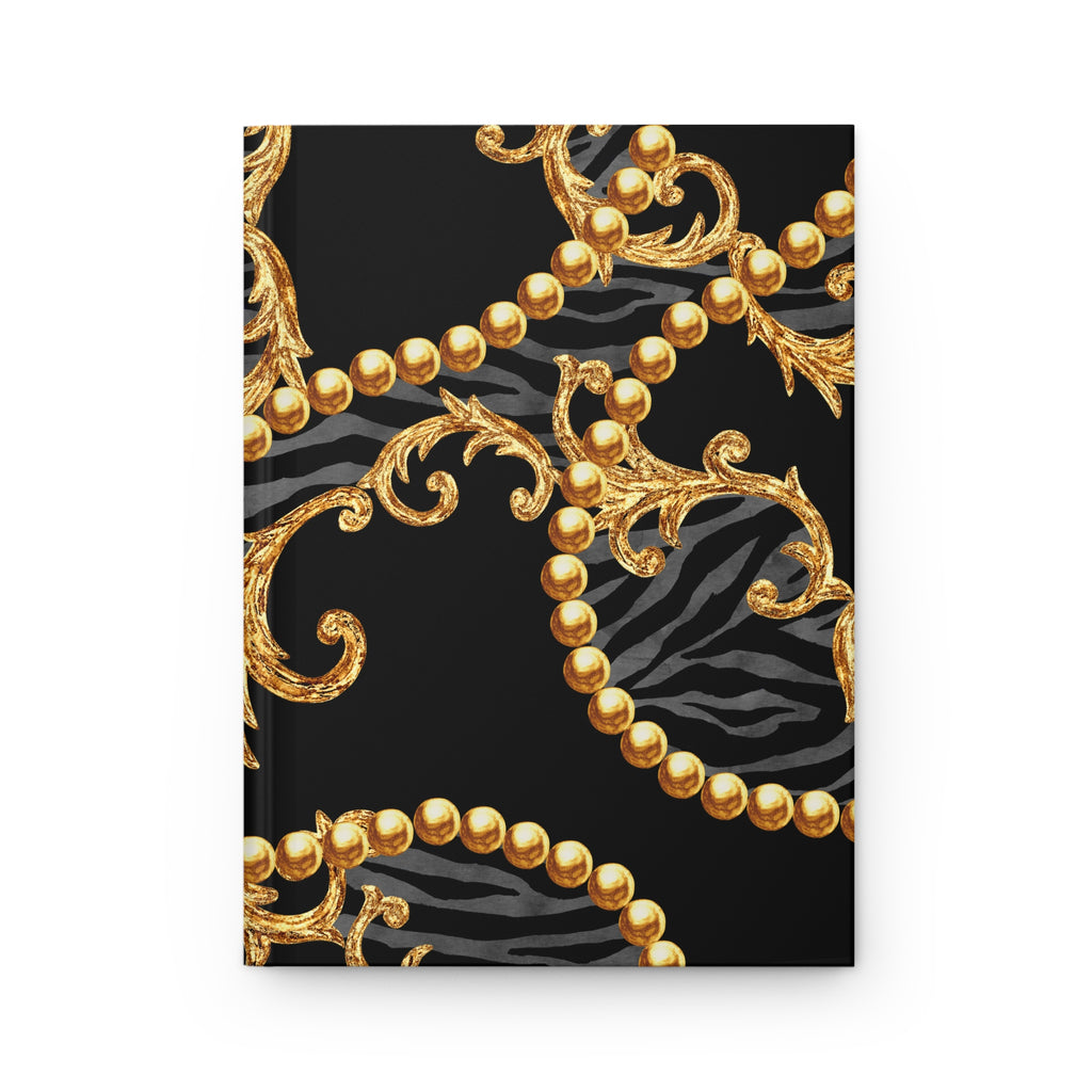 Baroque Gold Beads Zebra Hardcover Journal — Lined Matte Notebook by Printify
