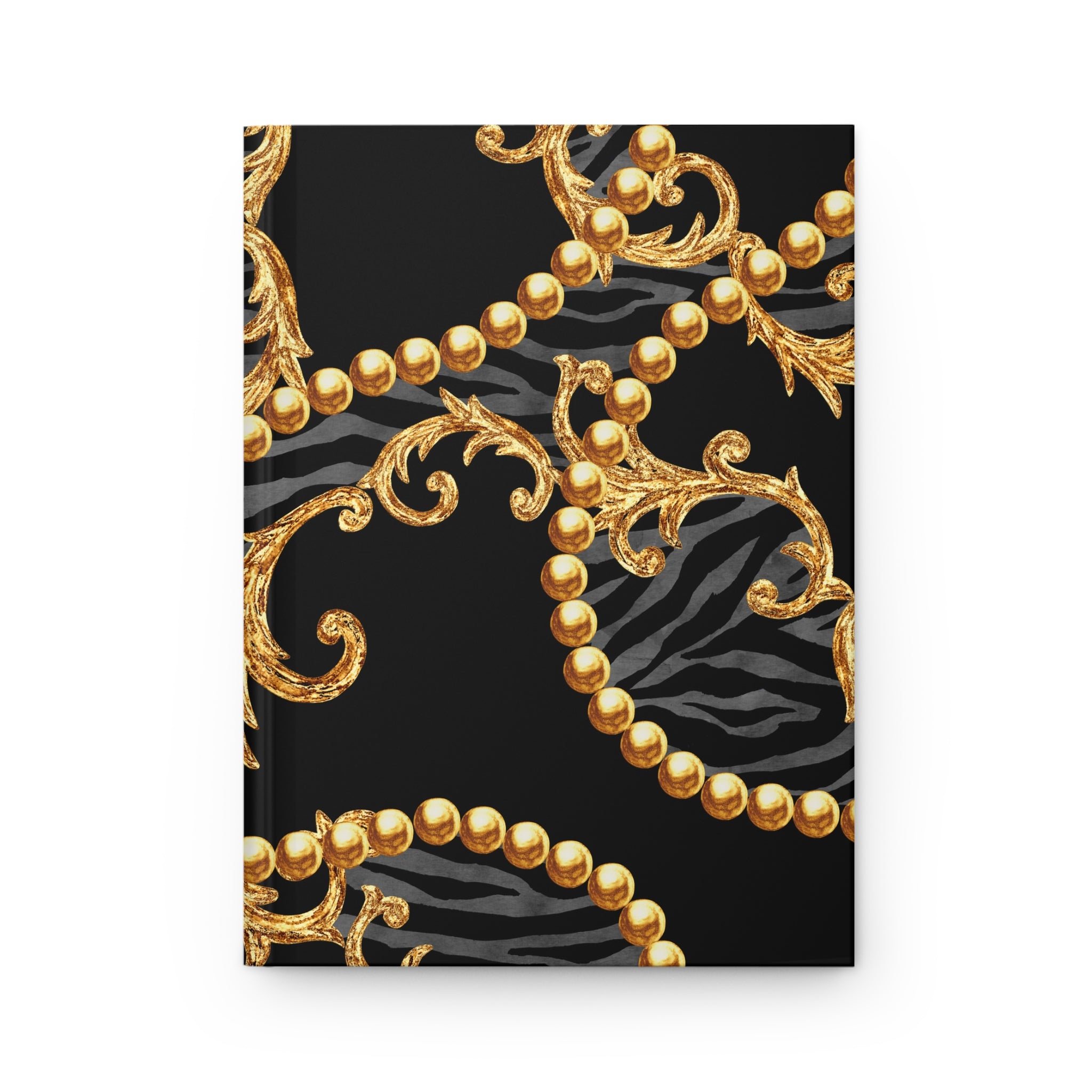 Baroque Gold Beads Zebra Hardcover Journal — Lined Matte Notebook by Printify