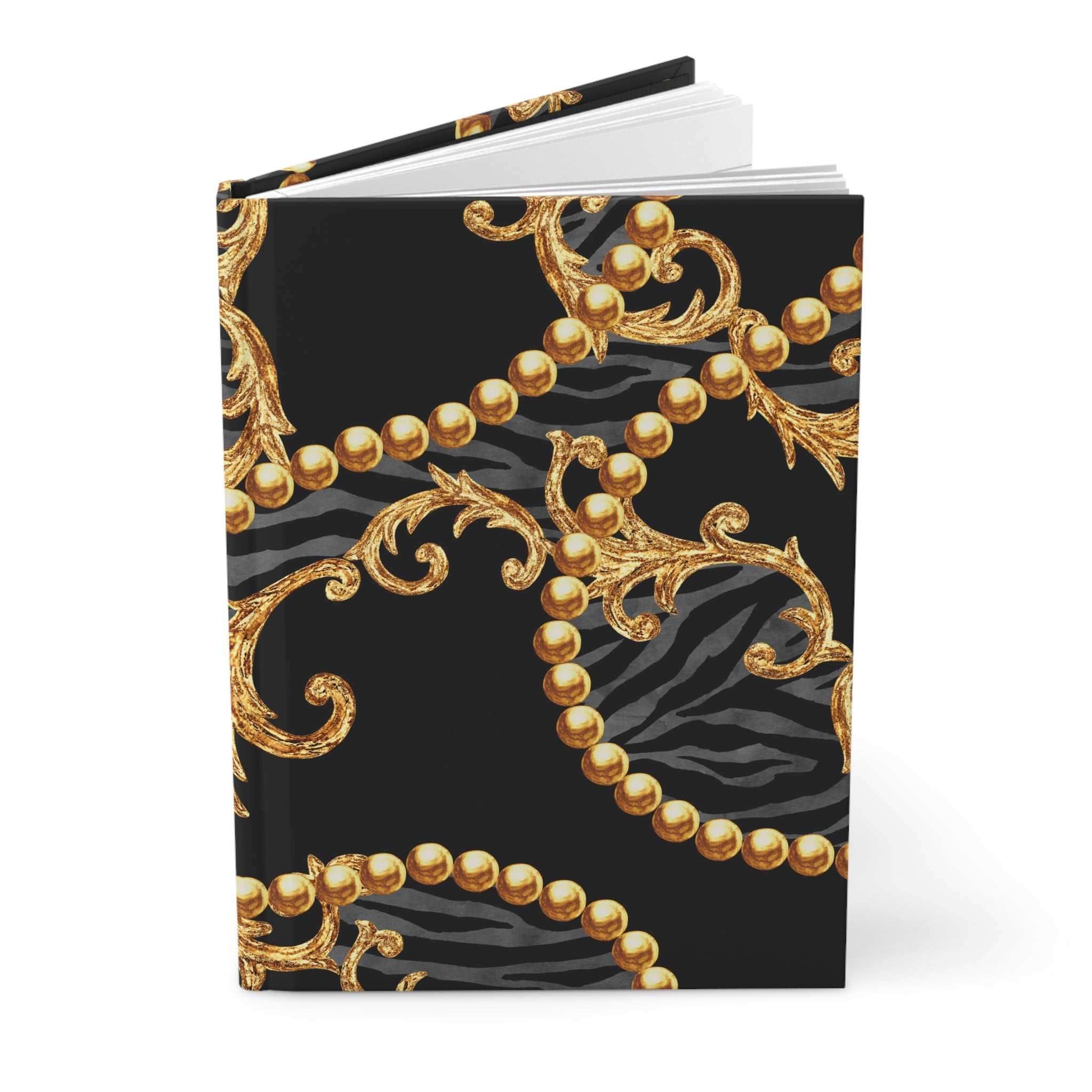 Baroque Gold Beads Zebra Hardcover Journal — Lined Matte Notebook by Printify