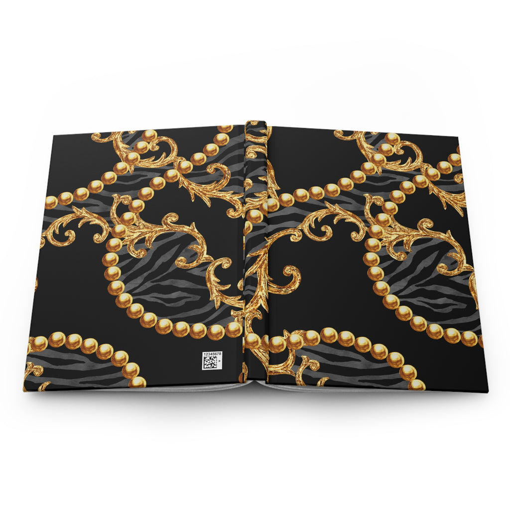 Baroque Gold Beads Zebra Hardcover Journal — Lined Matte Notebook by Printify