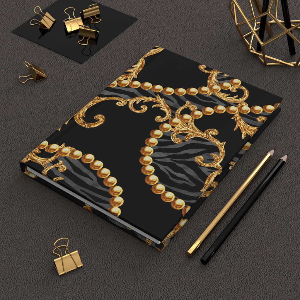 Baroque Gold Beads Zebra Hardcover Journal — Lined Matte Notebook by Printify
