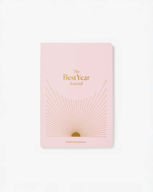 Pink journal titled 'The Best Year Journal' on a white background