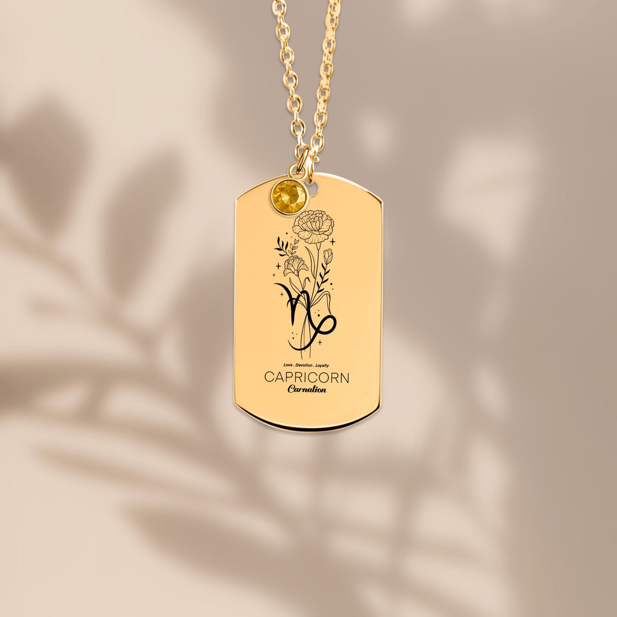 Capricorn Birth Flower Necklace Tag Necklace with Birthstone by OwnPrint