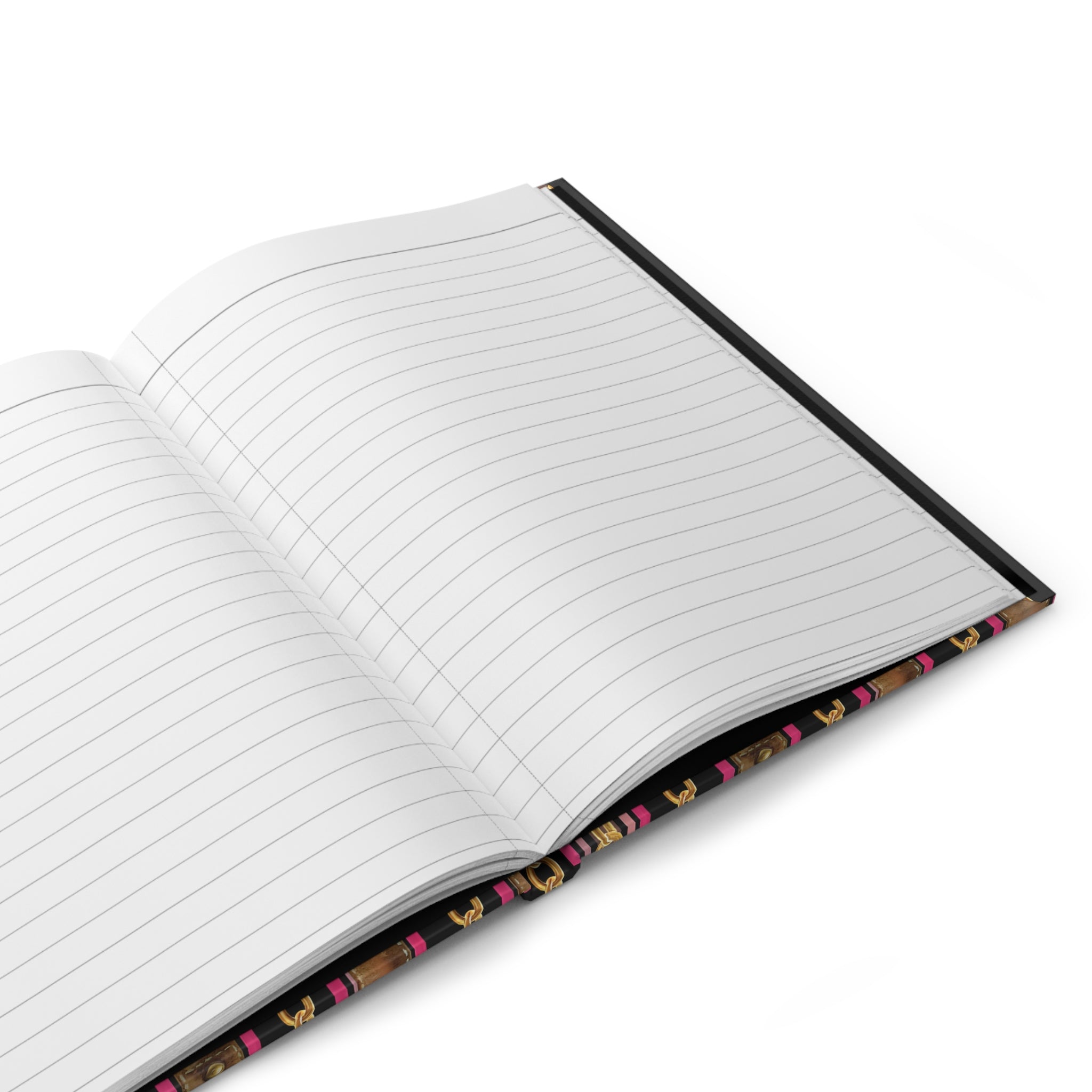 Open notebook with floral design on the cover on a white background