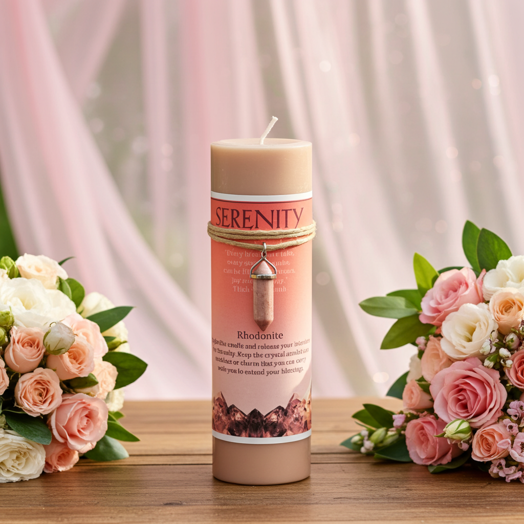 Crystal Energy Candle Serenity - Rhodonite by Soul Inspiration LLC