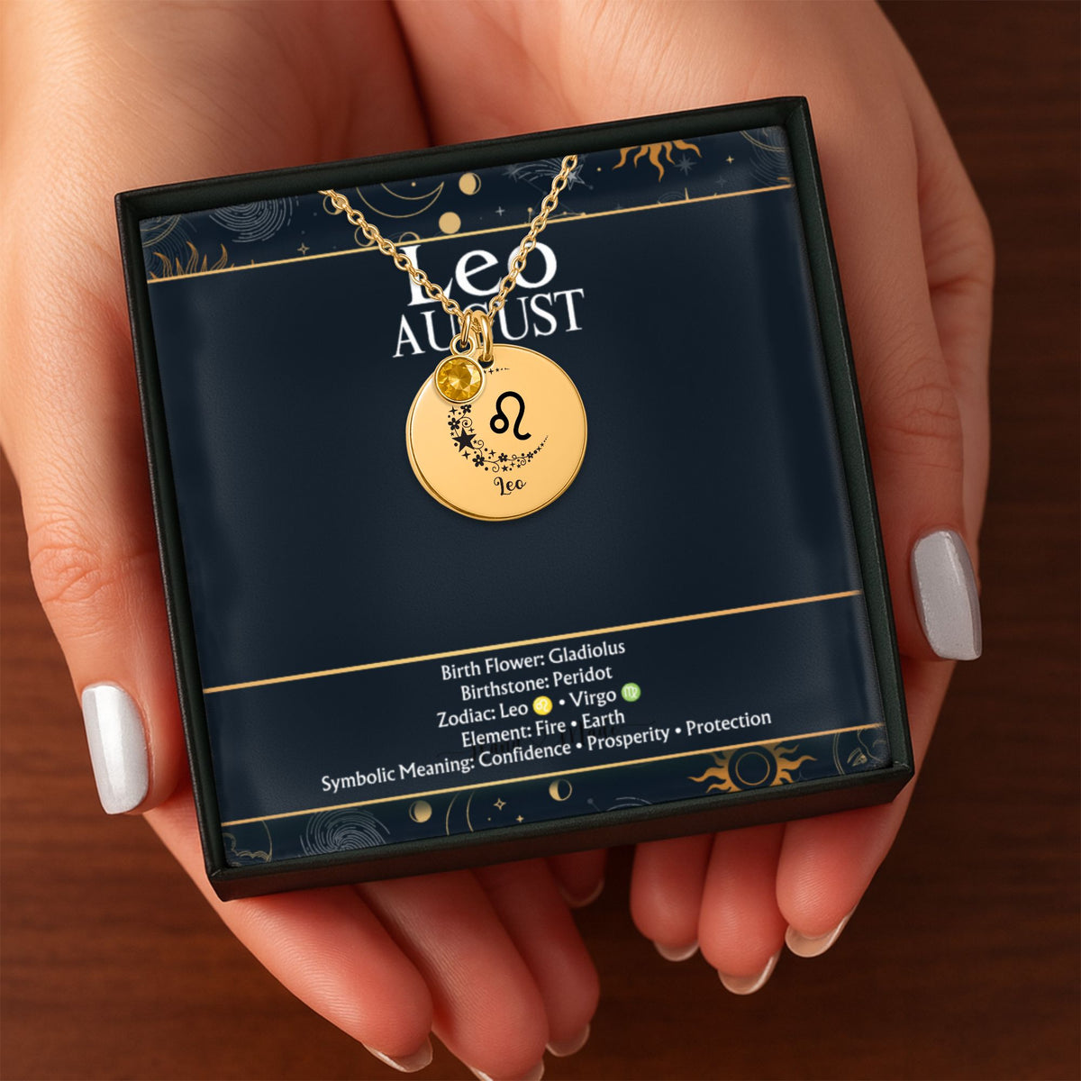 Leo august Coin Necklace with Birthstone by OwnPrint