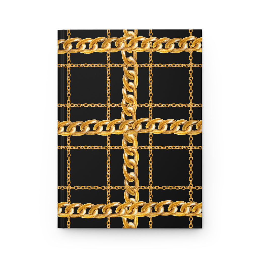 Gold Chain Grid Hardcover Journal — Lined Matte Notebook