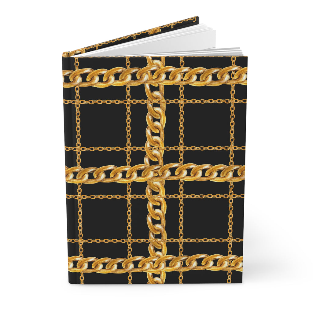 Gold Chain Grid Hardcover Journal — Lined Matte Notebook