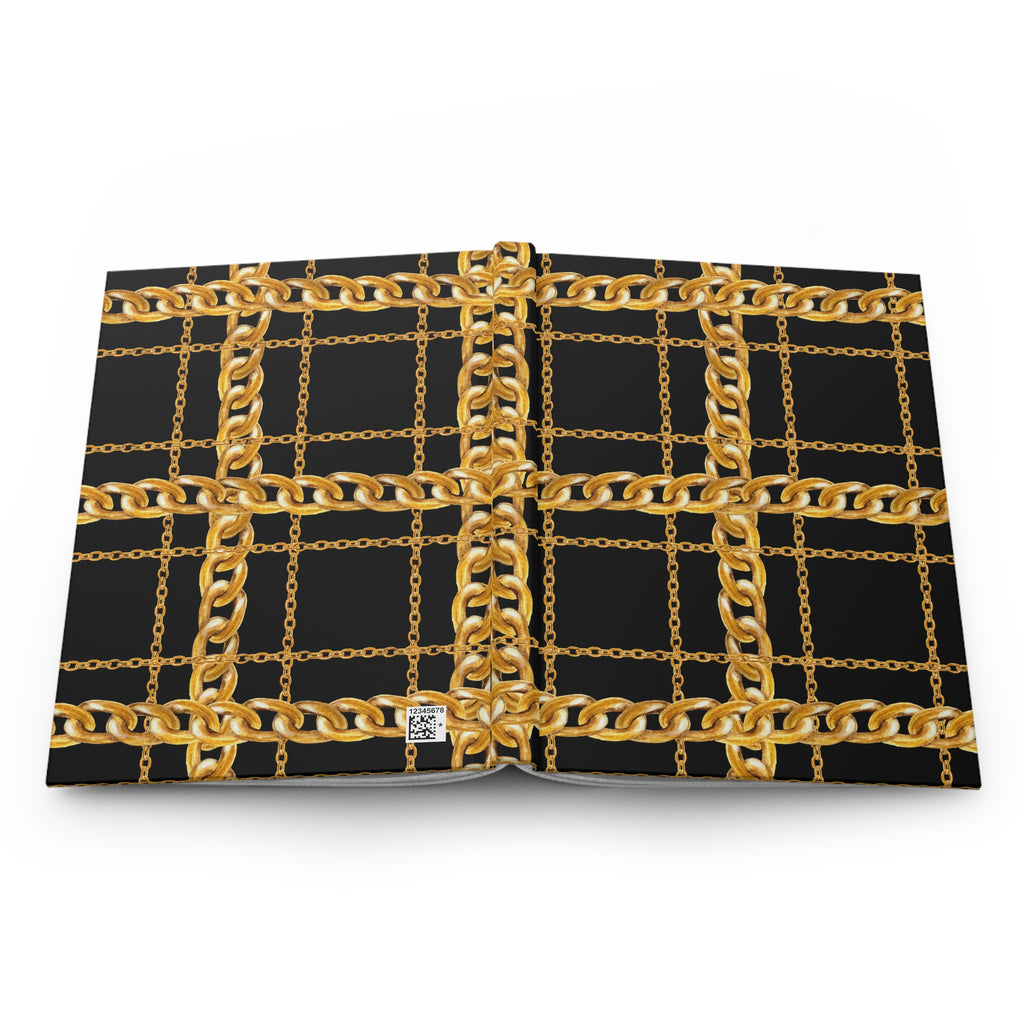 Gold Chain Grid Hardcover Journal — Lined Matte Notebook