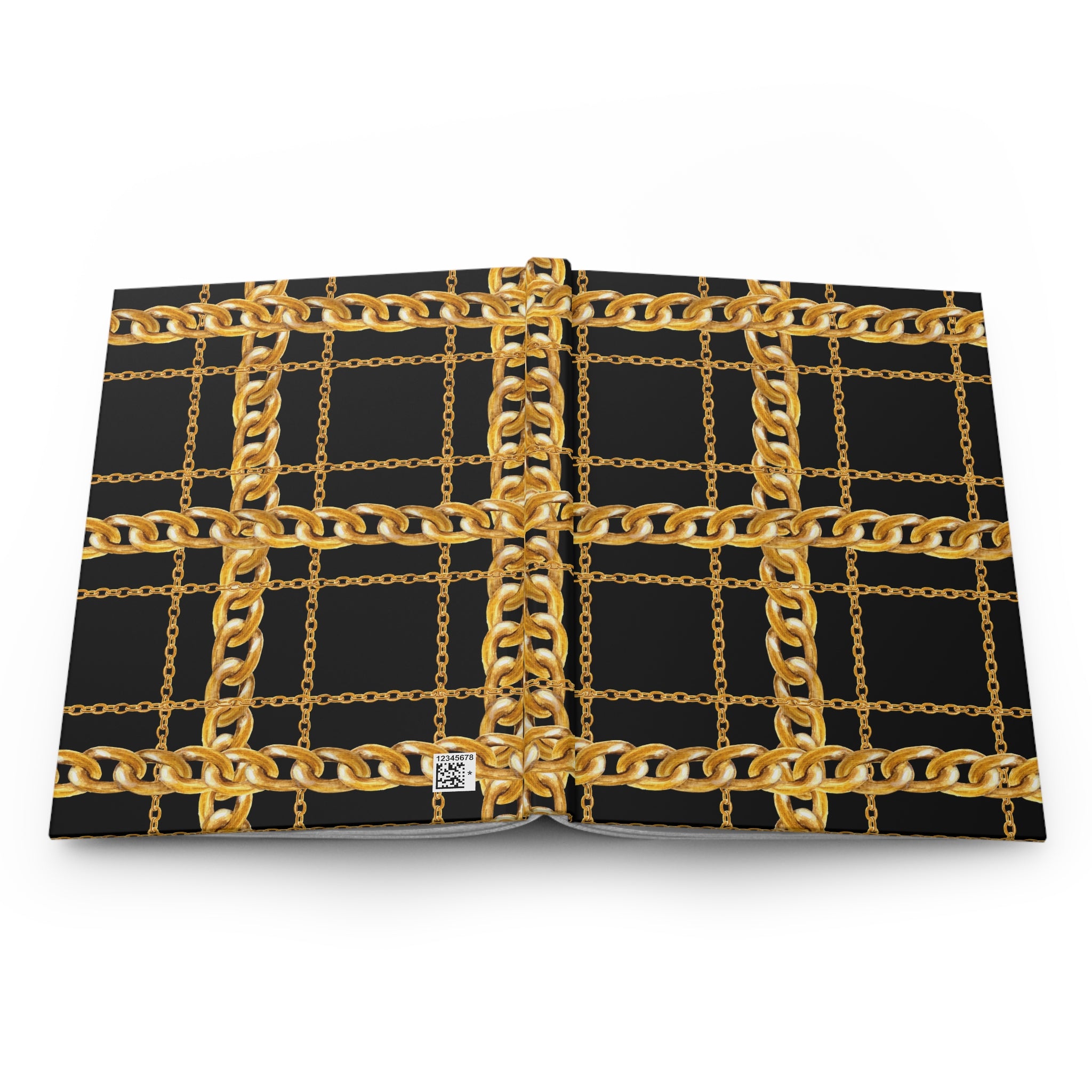 Gold Chain Grid Hardcover Journal — Lined Matte Notebook