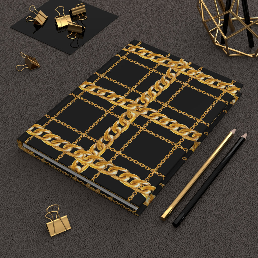 Gold Chain Grid Hardcover Journal — Lined Matte Notebook