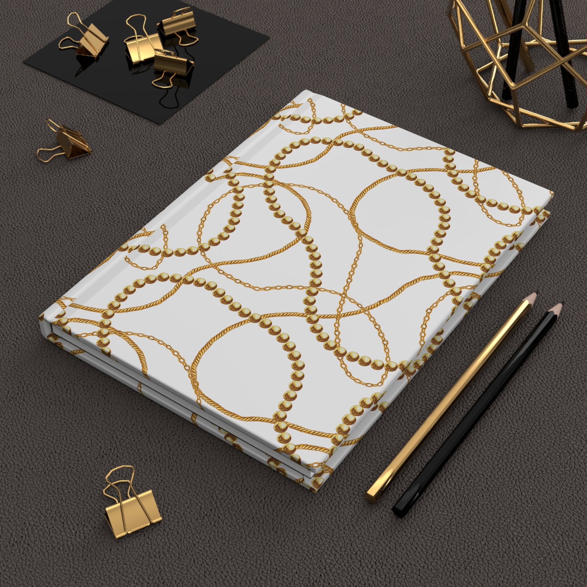 Gold Chain Pattern Hardcover Journal — Lined Matte Notebook for Notes & Gifts