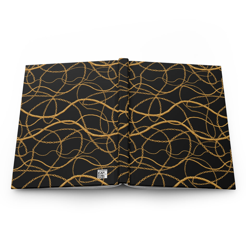 Gold Chain Pattern Hardcover Journal — Lined Matte Notebook for Elegant Note-Taking