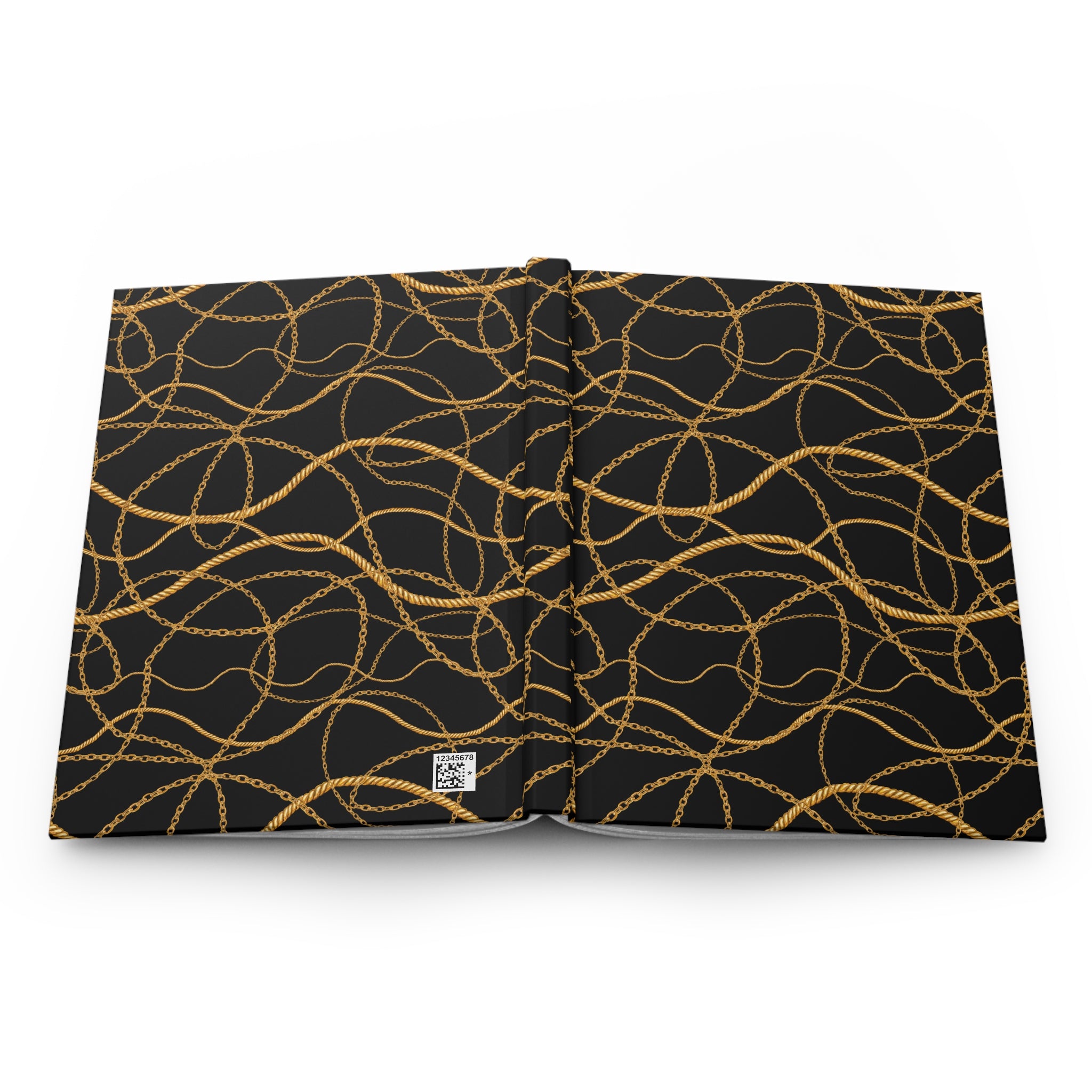 Gold Chain Pattern Hardcover Journal — Lined Matte Notebook for Elegant Note-Taking