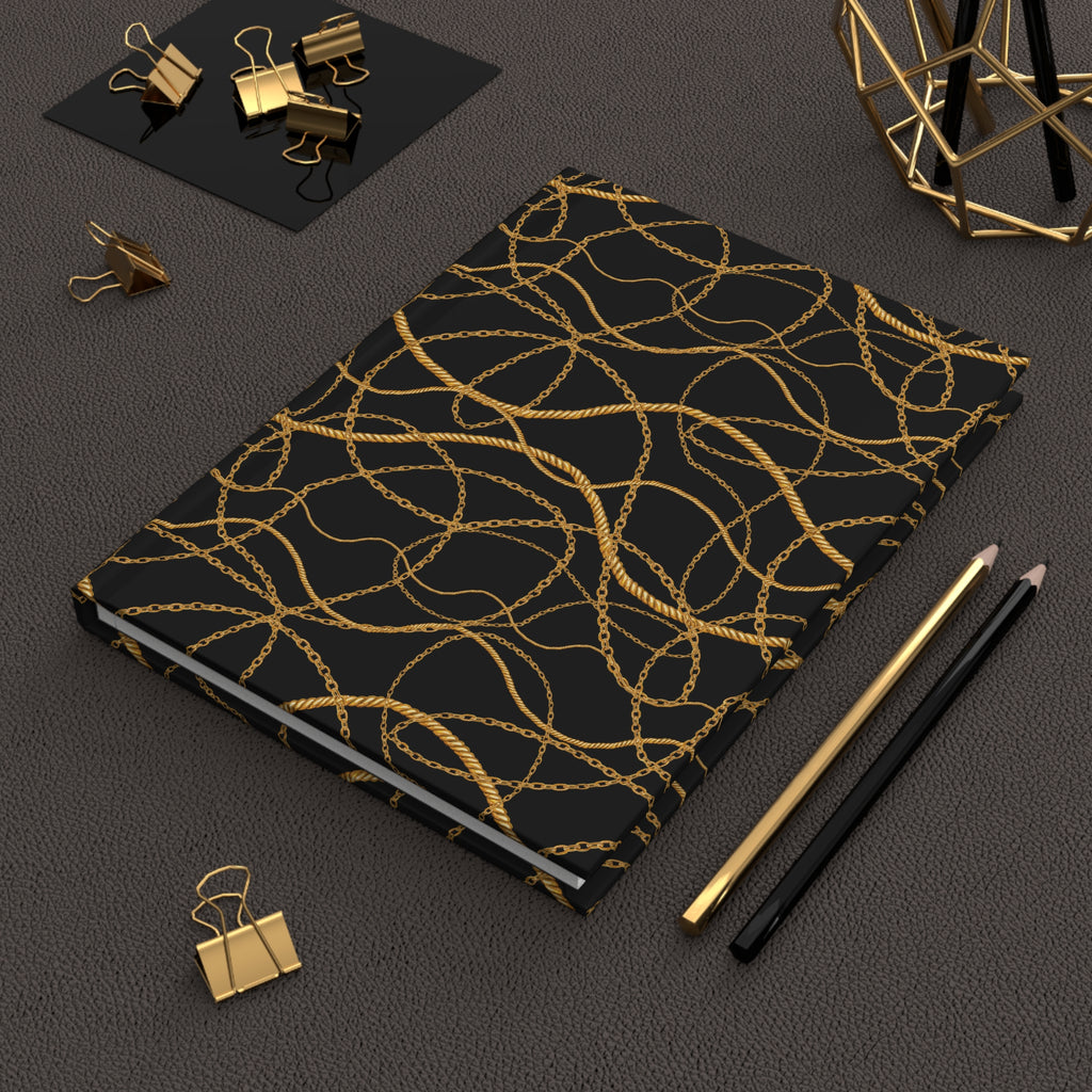 Gold Chain Pattern Hardcover Journal — Lined Matte Notebook for Elegant Note-Taking