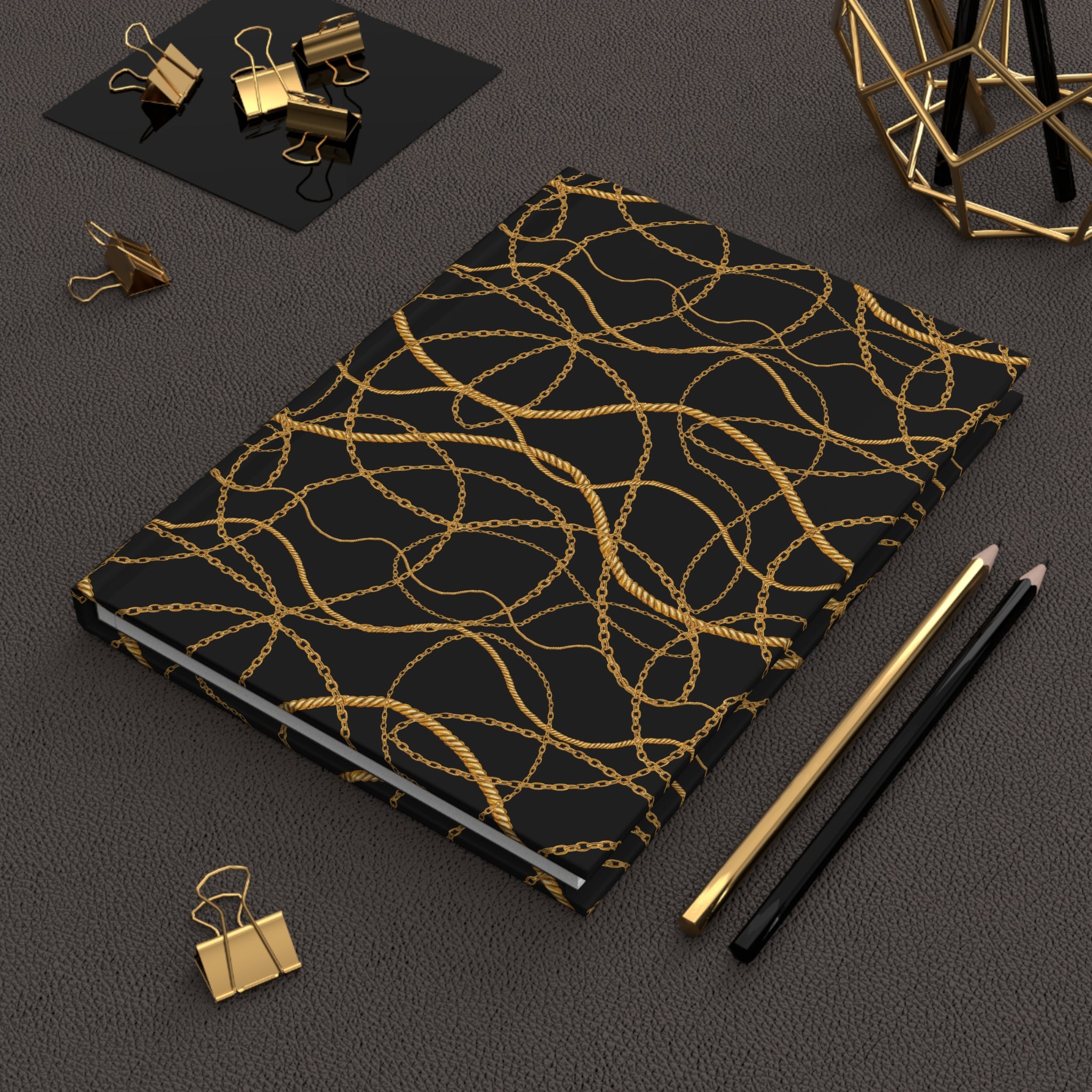 Gold Chain Pattern Hardcover Journal — Lined Matte Notebook for Elegant Note-Taking