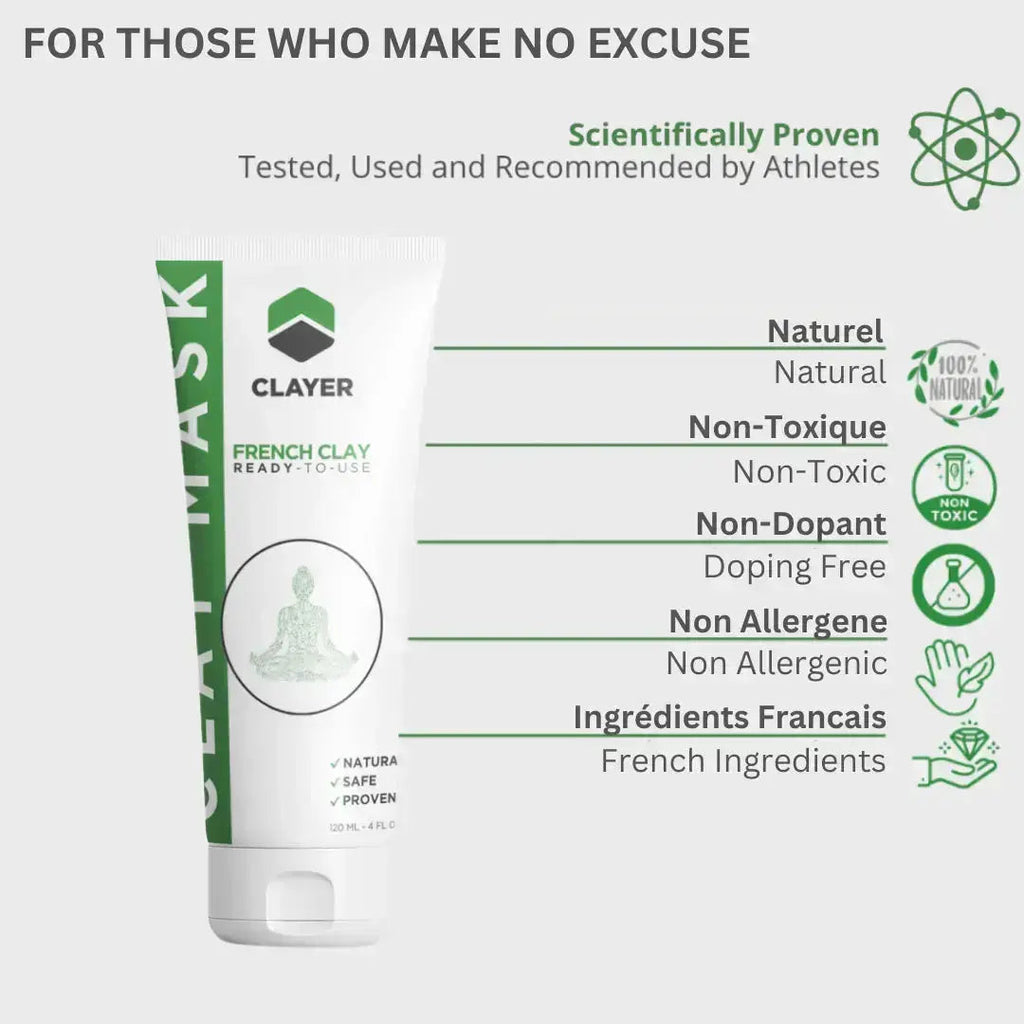 Clayer French Clay mask packaging with green and white design on a white background