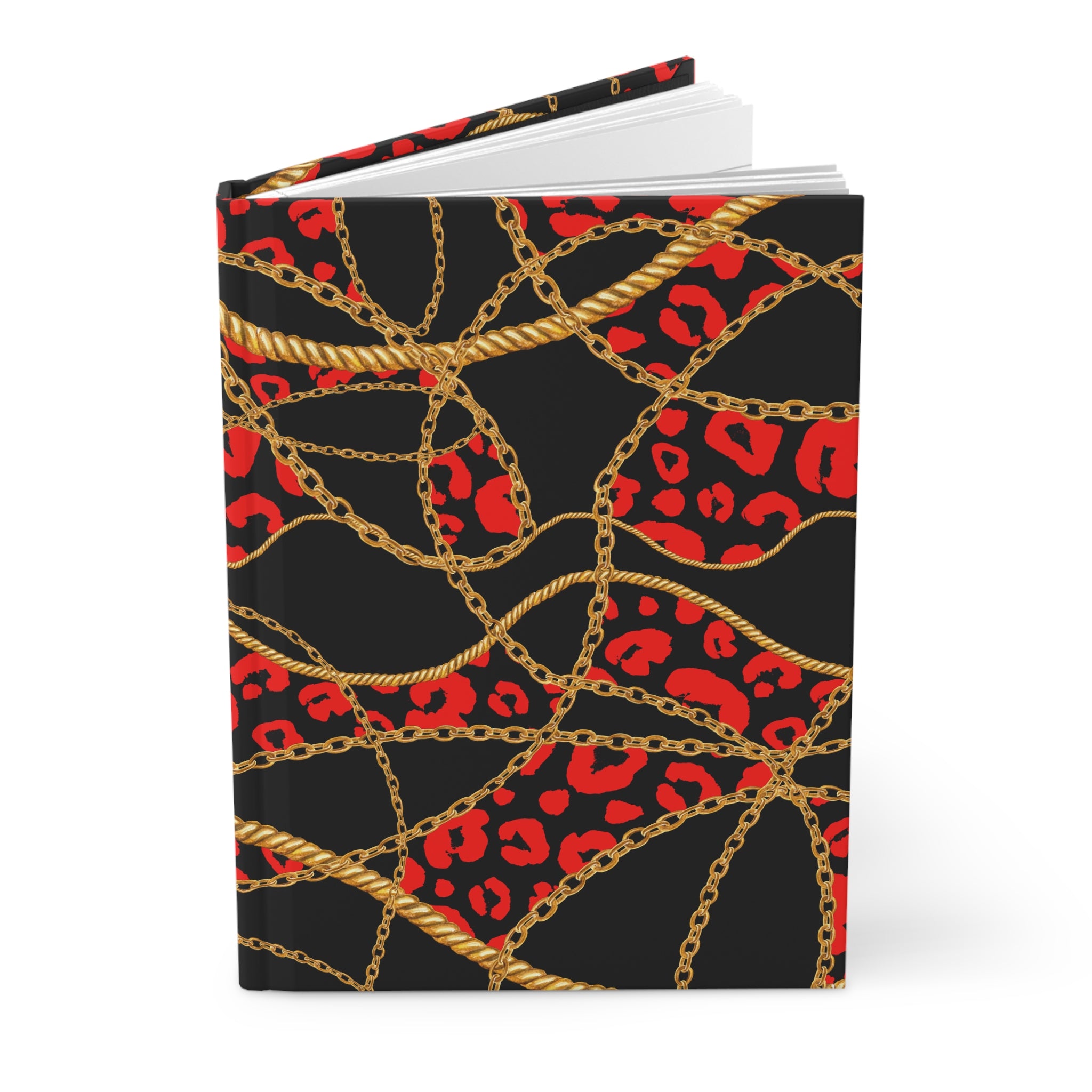 Hardcover Journal - Red Leopard & Gold Chain Pattern (Lined)