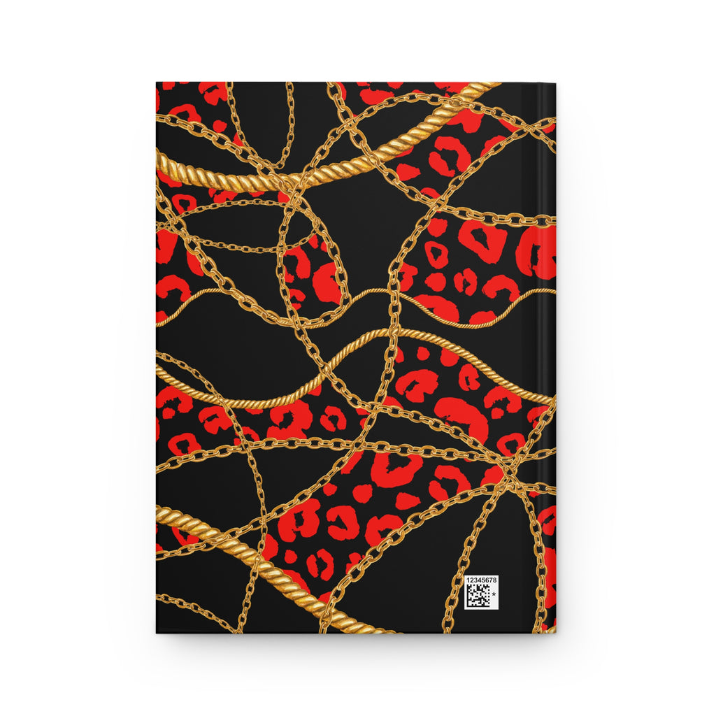 Hardcover Journal - Red Leopard & Gold Chain Pattern (Lined)