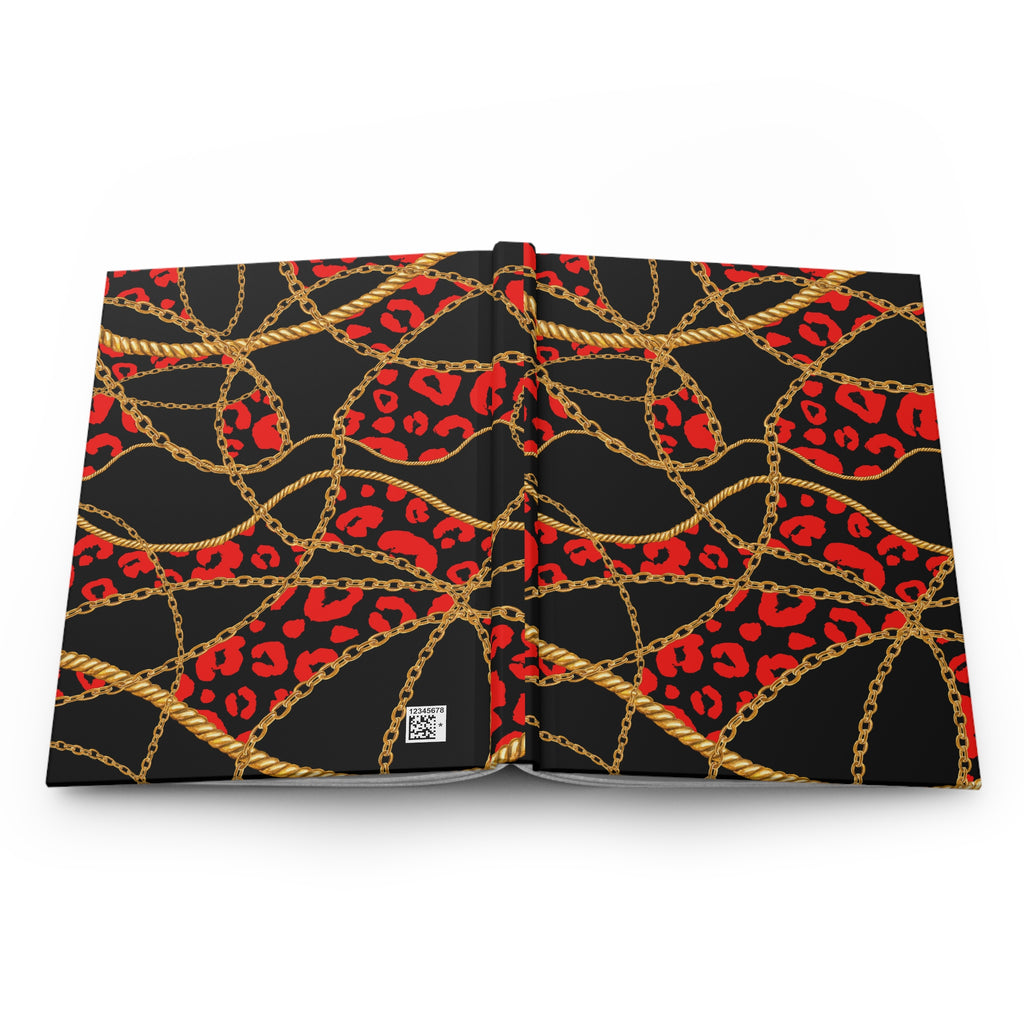 Hardcover Journal - Red Leopard & Gold Chain Pattern (Lined)