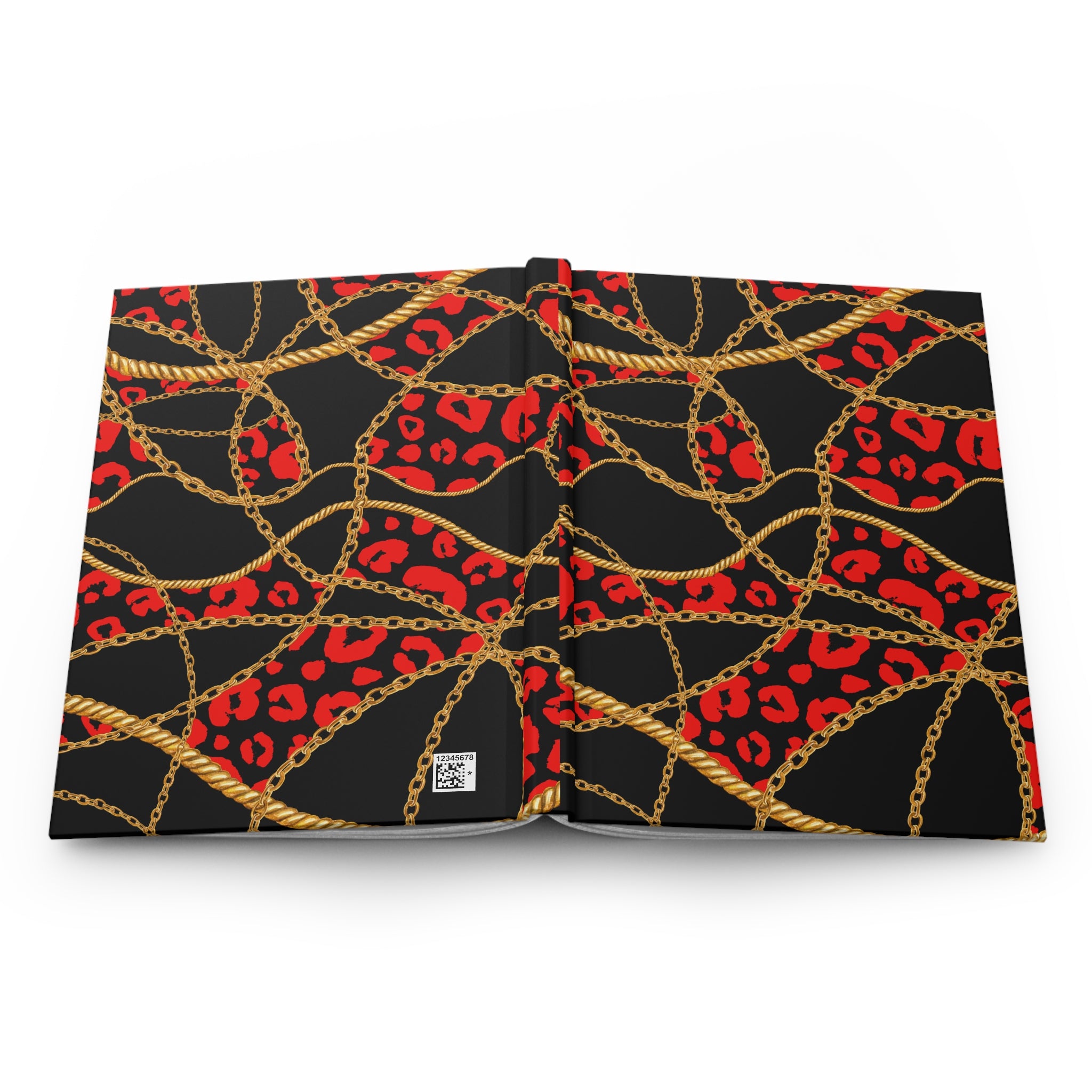 Hardcover Journal - Red Leopard & Gold Chain Pattern (Lined)
