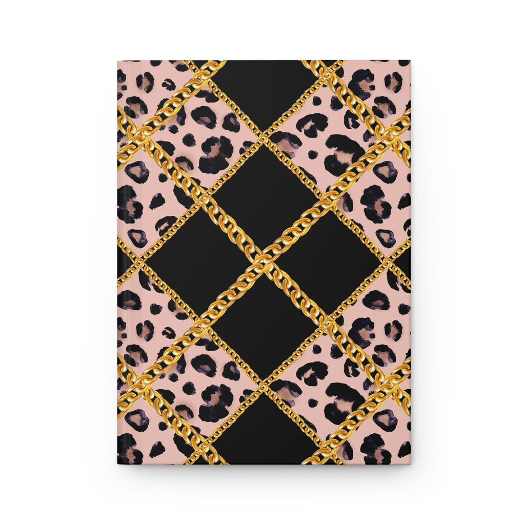 Hardcover Journal — Pink Leopard & Gold Chain Lattice (Lined) by Printify