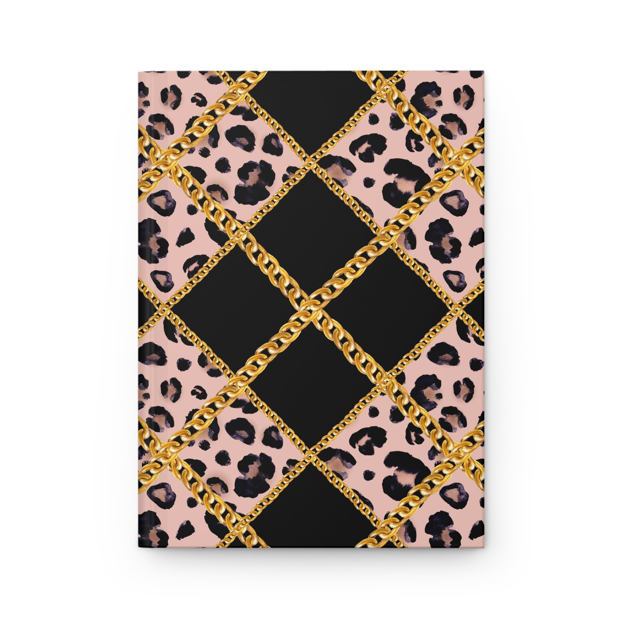 Hardcover Journal — Pink Leopard & Gold Chain Lattice (Lined) by Printify